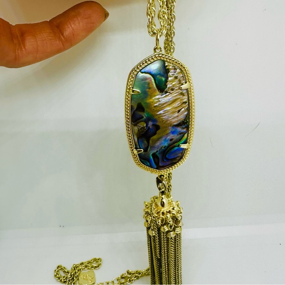 Kendra Scott Rayne Abalone Shell Tassel Pendant Necklace Gold Tone - Picture 4 of 4
